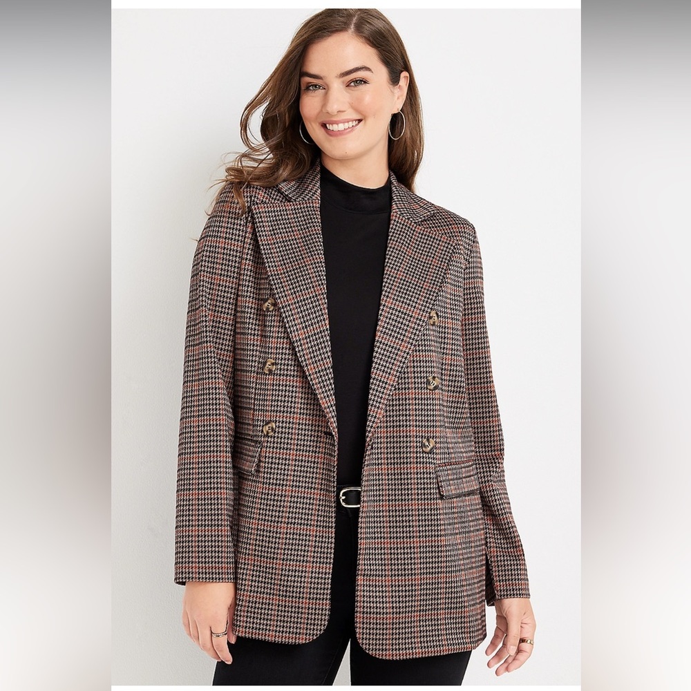 Maurices oversized brown plaid boyfriend blazer size M